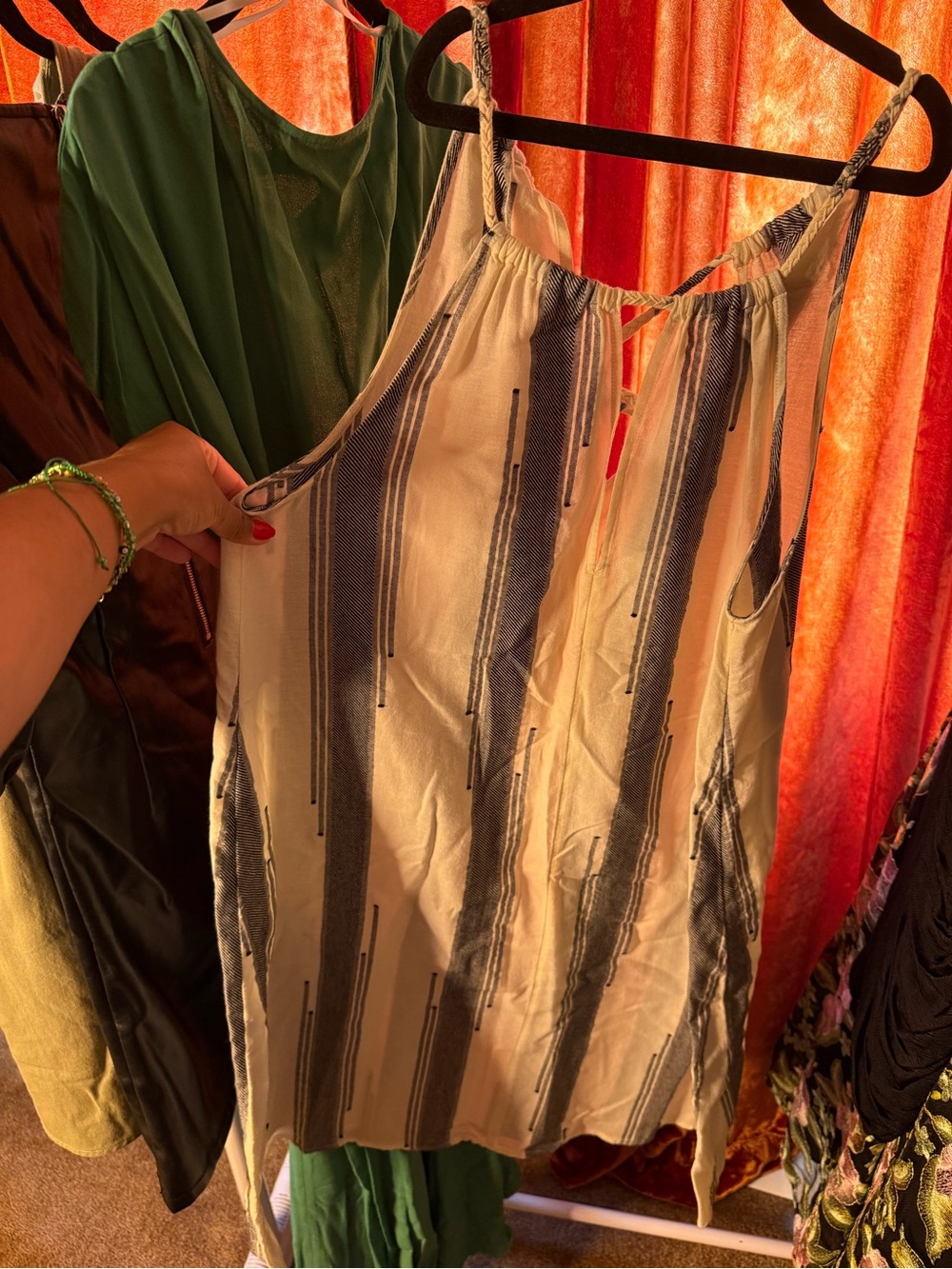 Striped Lightweight Summer Tank Dress in Cream and Blue